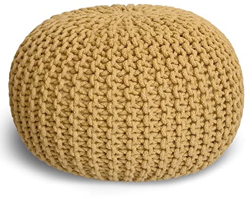 casamia Pouf Ø 55 o. 45 cm Strickhocker Sitzpouf Bodenkissen für Innen Indoor Größe ø 55 cm, Farbe gelb