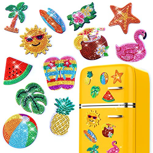 BABORUI 12 x Hawaii-Diamantmagnete, Gemälde, Strand-Kühlschrank-Magnet, Diamant-Kunst-Set für Erwachsene, Kinder, Kleinkinder, kleine Magnete, Diamant-Kits, Malerei für Handwerk, Heimdekoration