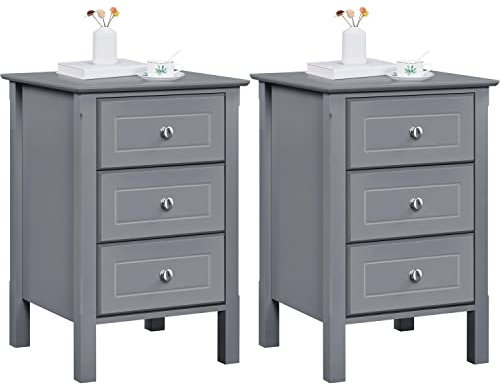 Yaheetech Set 2 Comodini Camera da Letto con 3 Cassetti Cassettiera Cameretta Comodino da Notte Moderno Tavolino Laterale Organizzatore da Divano Salotto Elegante 40 x 40 x 60 cm Grigio Scuro