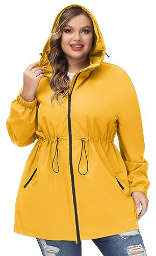 Hanna Nikole Manteau Imperméable Long À Capuche Pour Femme - Coupe-Vent Léger Et Imperméable Avec Fermeture Éclair Veste De Sport Avec Poches Doré 54