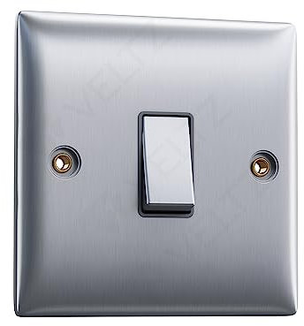 Single Light Switch Brushed Steel | VELTZ Pro | 1 Gang 2 Way 10 Amp | Slim Curved Round Edge Design | Wall Electrical Power Switched