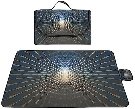 TengYuer Picknickdecke 180x200cm Stranddecke Wasserdicht Sandfrei Isoliert Faltbar Strandmatte mit Tragegriff Outdoor Campingdecke XXL für Camping Parks Strände Picknick Grau Geometrisch
