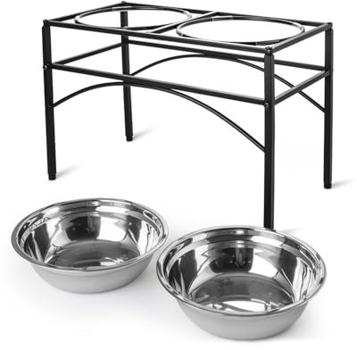 XJYMCOM Raised Dog Bowls Elevated Pet Feeder with Two Stainless Steel Bowls - Water and Food Feeding Station - Elevated Pet Feeder Dishes (Medium Size)