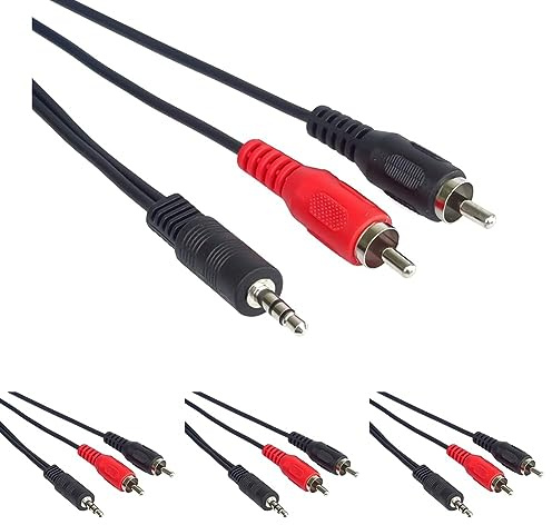 PremiumCord Klinke auf Cinch Y Kabel 1,5m, Klinkenstecker 3,5mm auf 2X Cinch RCA Stecker, Jack zu RCA, Stereo Audio, Für Digitalkamera, TV, Handys, MP3, HiFi, Farbe schwarz (Packung mit 4)