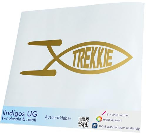 INDIGOS UG Auto Aufkleber Auto - 400x1200 mm - Trekkie Fisch - Gold - Selbstklebender Sticker für Auto, Fenster, Bus oder LKW