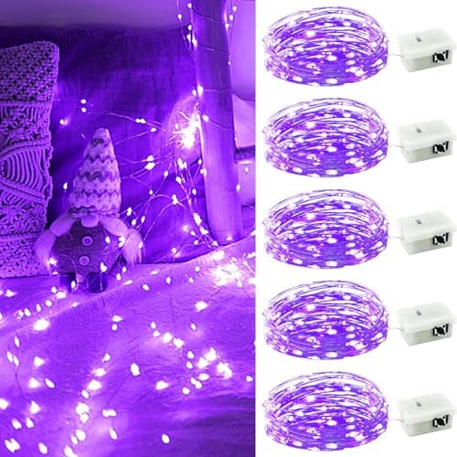 BROTOU LED String Lights, 3 Modes 3M 30 LED Battery Operated Fairy Lights, Waterproof Copper Wire Lights for in/Outdoor Decoration, DIY Parties of Christmas, Halloween, Birthday (Purple, 5 Pack)