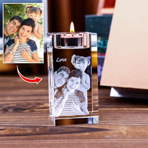 Portavelas de cristal 3D personalizado – Portavelas grabado con foto personalizada, recuerdo conmemorativo y regalo de condolencias para seres queridos (grande)