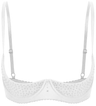 Mufeng Women's Shiny Rhinestone 1/4 Cup Push Up Shelf Bra Tops Underwire Half Cup Balconettes White M