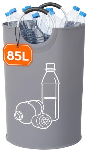 Lifewit 85L Pfandflaschen Sammelbehälter, Groß Pfandflaschen Aufbewahrung, Pfandflaschen Behälter-Leergut mit Softgrip-Griffen aus Aluminium, Flaschensammler Küche Abstellraum, Grau