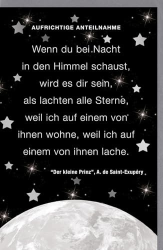 Trauerkarte Mond und Sterne, mit Silberfolie - mit Umschlag