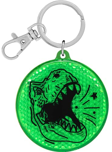 GRUSS & CO Reflektor Motiv Dino | Runder Anhänger mit Schlüsselring und Karabinerverschluss, Schlüsselanhänger auf Headercard, Reflektoranhänger | Kindergeburtstag, Geschenk, Schulstart | 70139