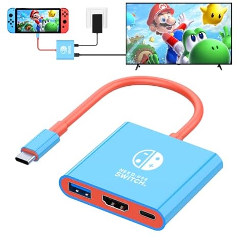 DUEQID USB C auf HDMI Adapter für NS Switch/OLED, Dock 3 in 1 TV Switch Adapter mit 4K HDMI Kabel, 100W Typ C Aufladung, kompatibel mit NS Switch/OLED, Steam Deck, Smartphones, PC (Blau)