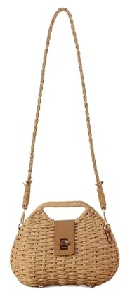 YOUSIS Straw Bag Women Woven Summer Beach Straw Purse Handbag Basket Shape Bags (Camel)