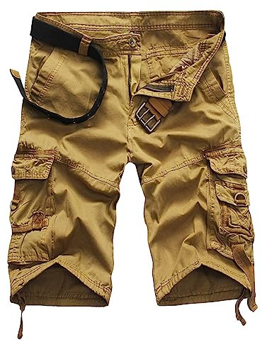 Sommer Shorts Herren Cargo Kurze Freizeithose Bermuda Shorts Inkl Gürtel Stretch Cargo Shorts Baumwolle Leicht Kurze Hosen Sport Relaxed Fit Shorts mit Multi Taschen Funktionshose 3/4 Hose Herren