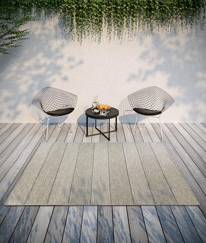 Villeroy & Boch Isabella In- & Outdoor Teppich Modern - Modernes Flachgewebe, Boho, Ethno, ÖKO-TEX Wetterfest & UV-beständig für Balkon, Terrasse, Garten – Natur Braun, 115x170cm