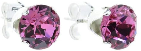 pewterhooter Women 925 Sterling Silver Crystal Stud Earrings (Sparkling Rose)
