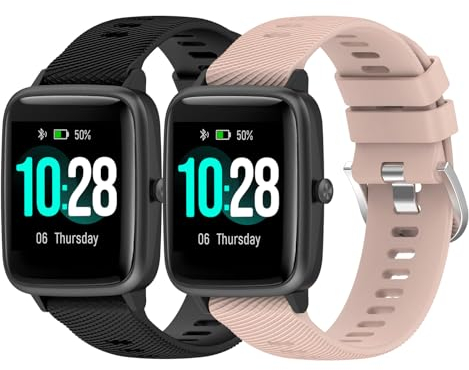 Garmcool 2 Pack 18mm Bracelets Compatible avec Garmin Venu 2S/Venu 3S/Vivoactive 4S/Forerunner 255S Bracelet Rose Noir Sangles Sport Silicone pour Hommes Femmes (Pas de Tracker)