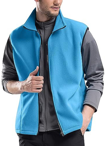 Hoefirm Gilet Uomo in Pile Termico Lavoro Sportivo Invernale Gilet Casual Senza Maniche Giacca con Tasca con Cerniera Blu XL