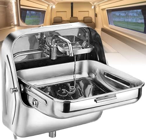 Lavello Pieghevole per Camper, Lavello Quadrato per Caravan, Lavelli per Lavamani in Acciaio Inossidabile, Lavello da Cucina per Camper a Parete, Lavello Esterno per Stazione Lavamani Portatile