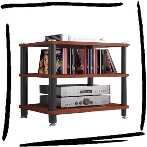 ILOOXI HiFi-Rack-AV-Regal Aus Holz & Stahl, 1/2/3/4-stufiger TV-Ständer, HiFi Regal, Audio Rack HiFi Regal(Red,3 Tier)