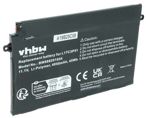 vhbw Akku Ersatz für Lenovo SB10K97606 | SB10K97607, L17M3P54, SB10K97608 für Notebook (4050 mAh, 11,1 V, Li-Polymer)