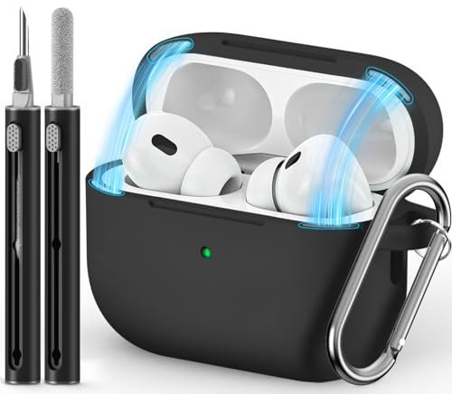 Inesore Compatible with Airpods Pro Case Cover,Magnetic Lid Lock Silicone Protective Case for Apple Airpod Pro 2nd/1st Generation Case,with Keychain and Cleaner Pen(Black)