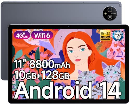Ulefone Tab A11 Tablet Android 14 2024, 10GB+128GB/2TB SD 11 Inch Octa-Core 8000mAh/18W 16MP+8MP Gaming Tablets SIM Free unlocked PC 4G LTE Dual SIM/5G Wifi/BT5.2/GPS/OTG Widevine L1, UK Version