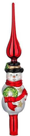 Christbaumspitze Schneemann 31cm Glas - glänzend & mit Glitzer - Große Glasspitze Weihnachtsbaumspitze für Weihnachtsbaum - Christbaumschmuck & Weihnachtsbaumschmuck - Rot