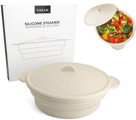 VINAK – Vaporera de silicona para microondas y horno | Estuche de vapor plegable de 1200 ml. Papillote de silicona | Cocina al vapor de forma rápida y saludable, fácil de limpiar en lavavajillas.