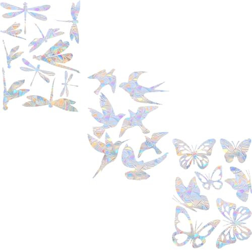 24 Pcs Pegatinas Decorativas Ventanas Cristales Doble Cara, Decoración Hogar Primavera Verano, Patrón de mariposa, libélula y pájaro