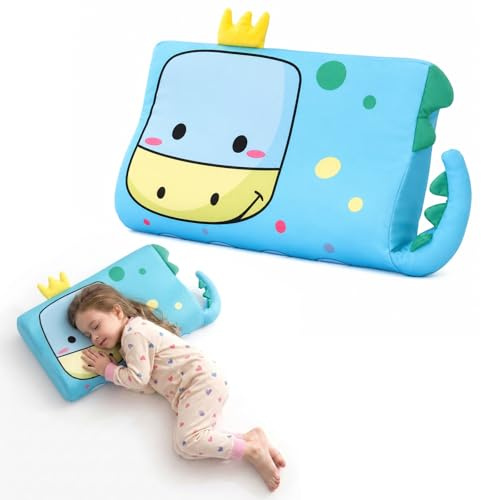 champracer Schlummerkids Kissen, Calmly Kinderkissen, Kinderkopfkissen, Atmungsaktives Ergonomisches Kissen für Jungen und Mädchen mit Niedlichen Tierdesigns (Dinosaurier,45 * 27 * 6 cm)