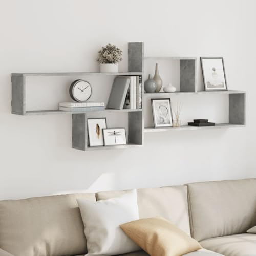 Gecheer Mensola a Parete, Scaffale Portaoggetti Salvaspazio con Montaggio a Muro 167,5 x 18 x 68 cm in Truciolato Grigio Cemento per Soggiorno Camera da Letto Ufficio