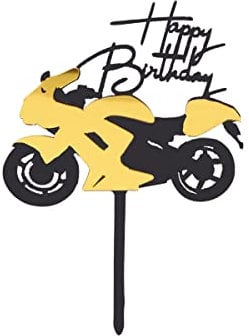 Lotsdonxia Innovative Cake Decoration: Black and Gold Acrylic Motorbike/Sports Car Topper for Boys' and Men's Birthday Cakes(Motorbike)