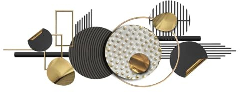 WSNCXFW Große 3D-Wandkunst aus Metall in Schwarz und Gold, Boho-Metall-Wanddekoration, Moderne kreative geometrische kreisförmige Metall-Wandskulpturen, abstrakte Wohndekoration,150 x 60 cm