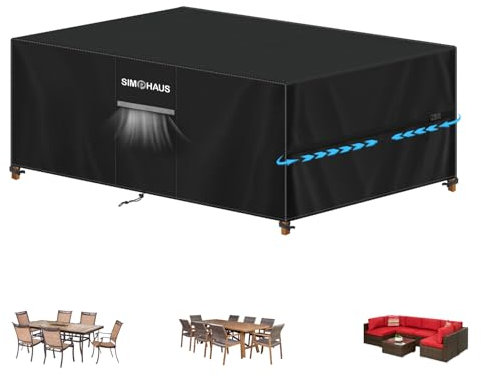 SIMPHAUS Housse Table Jardin,Housses pour Mobilier de Jardin avec Grilles D'aération,Bache Salon de Jardin Exterieur Impermeable,Anti-UV,420D Oxford Tissu Housse Canape Exterieur 200x100x75cm