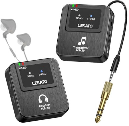 LEKATO Sistema di monitoraggio in-ear wireless con custodia di ricarica, sistema IEM stereo professionale 2,4 G con trasmettitore e ricevitore Beltpack per studio, prove di banda, piccoli concerti