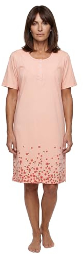 Zeitlos Nachthemd Damen Kurzarm Greta mit Blumen am Saum M-2XL Schlafshirt kleine Knopfleiste mit Raffung an der Brust