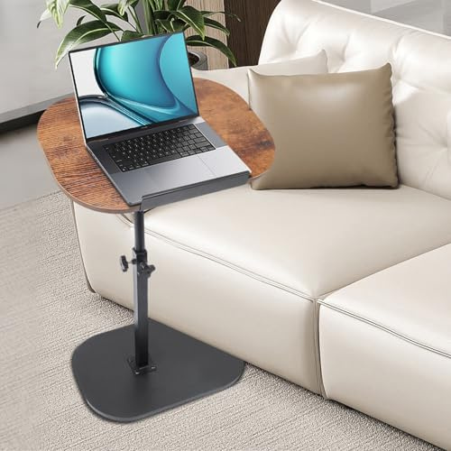 YYW Beistelltisch TV Tablett für Sofa, Höhenverstellbar, 360° drehbarer C-förmiger Beistelltisch für kleine Räume, Nachttisch, Badezimmer, Wohnzimmer (Tiltable Vintage Farbe)