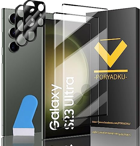 2 Pièces Verre Trempé pour Samsung galaxy S23 Ultra, et 2 Protections d'objectif, Déverrouillage par empreinte digitale, Dureté 9H, Sans bulles, 3D-Coverage, HD Verre