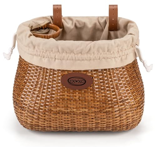 CXWXC Bicycle Basket - Handmade Rattan Bike Basket for Girls Women - Front Bicycle Basket with Cup Holder for Beach Bike, Scooter, Electric Bike (Coffee Brown)