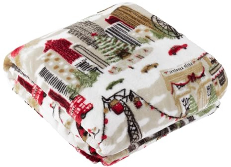 furn. Joy To All Throw – Festive Winter Scene Soft Fleece Blanket (Cream - 140x180cm)