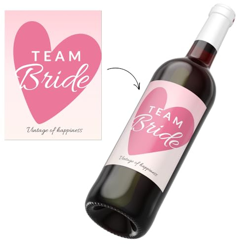 Aufkleber Braut (6 Stück) EVJF JGA Team Bride Hochzeit Überraschung Weinflasche Personalisierung Geschenk Herz