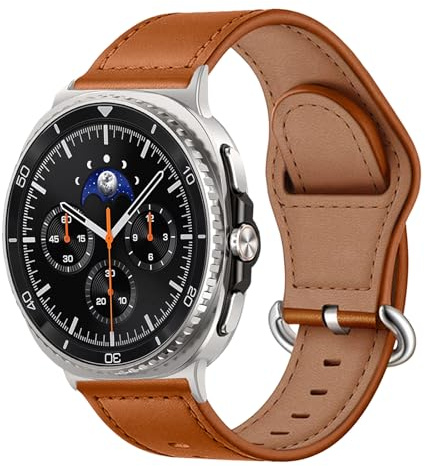 MiRowy Leder Armband für Samsung Galaxy Watch 8 40mm 44mm / Samsung Galaxy 8 Classic 46mm 2025, Metallschnalle Atmungsaktiv Uhrenarmband, Lederband Ersatzbänder - Braun