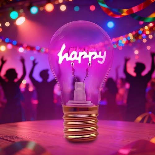 Fancysky LED Tischlampe in Form einer Glühbirne,Happy Wiederaufladbare Lampe mit USB-Kabel,3 Helligkeitsstufen einstellbar,Geschenk für Männer & Frauen,Partydekoration, stimmungsvolle Beleuchtung