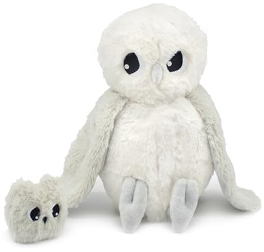 PTIPOTOS by Les Deglingos – Kuckucksuhr, die Eule Mama/Baby – ultraweiches Plüschtier – Geschenk zur Geburt Geburtstag Weihnachten – 24 cm – Weiß