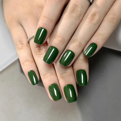 Press On Nails Short, Green | Easy Apply Durable Stick On Nails for Women, False Nails for Daily Wear