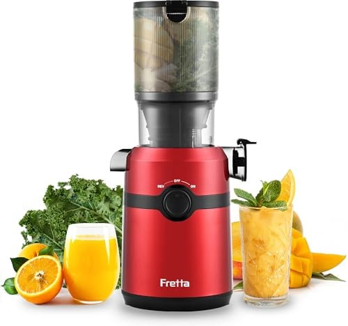 Fretta Entsafter Slow Juicer mit 108 mm XL Öffnung&1L Kapazität,Entsafter Gemüse und Obst,200W Saftpresse elektrisch mit Cold Press,Einfache Reinigung und Leiser Motor,BPA-frei