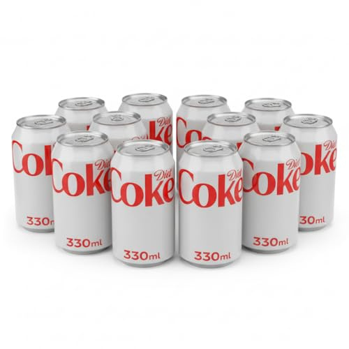 Diet Coke Cola Soft Drink, 330 ml Cans, Pack of 12, No Calories, No Sugar