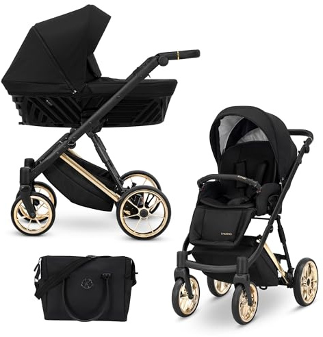 Kunert Ivento Premium 2in1 Kinderwagen mit Goldrahmen, Aluminiumrahmen, Bunt (Schwarz)