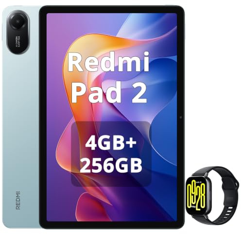 XIAOMI Redmi Pad 2,Tablet 4 GB+256 GB WiFi,display da 11 pollici 2.5K nitidissimo,processore avanzato Helio G100-Ultra, batteria capiente da 9000 mAh,versione WiFi,Verde,incluso Smart Watch